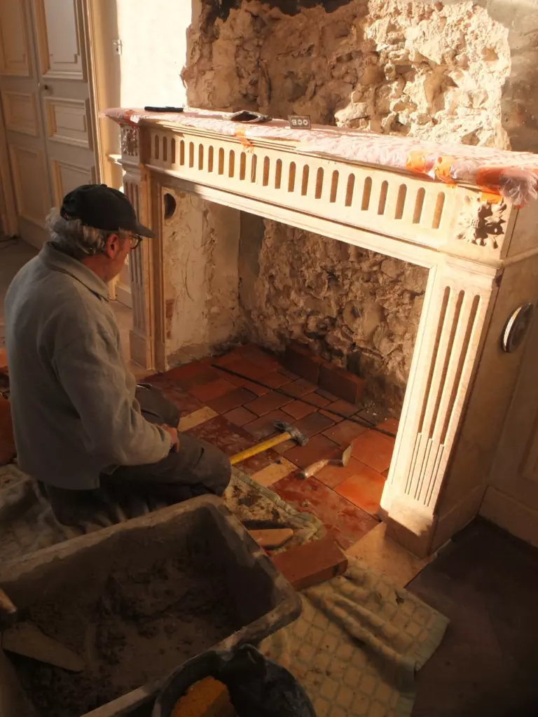 France castle fireplace restoration